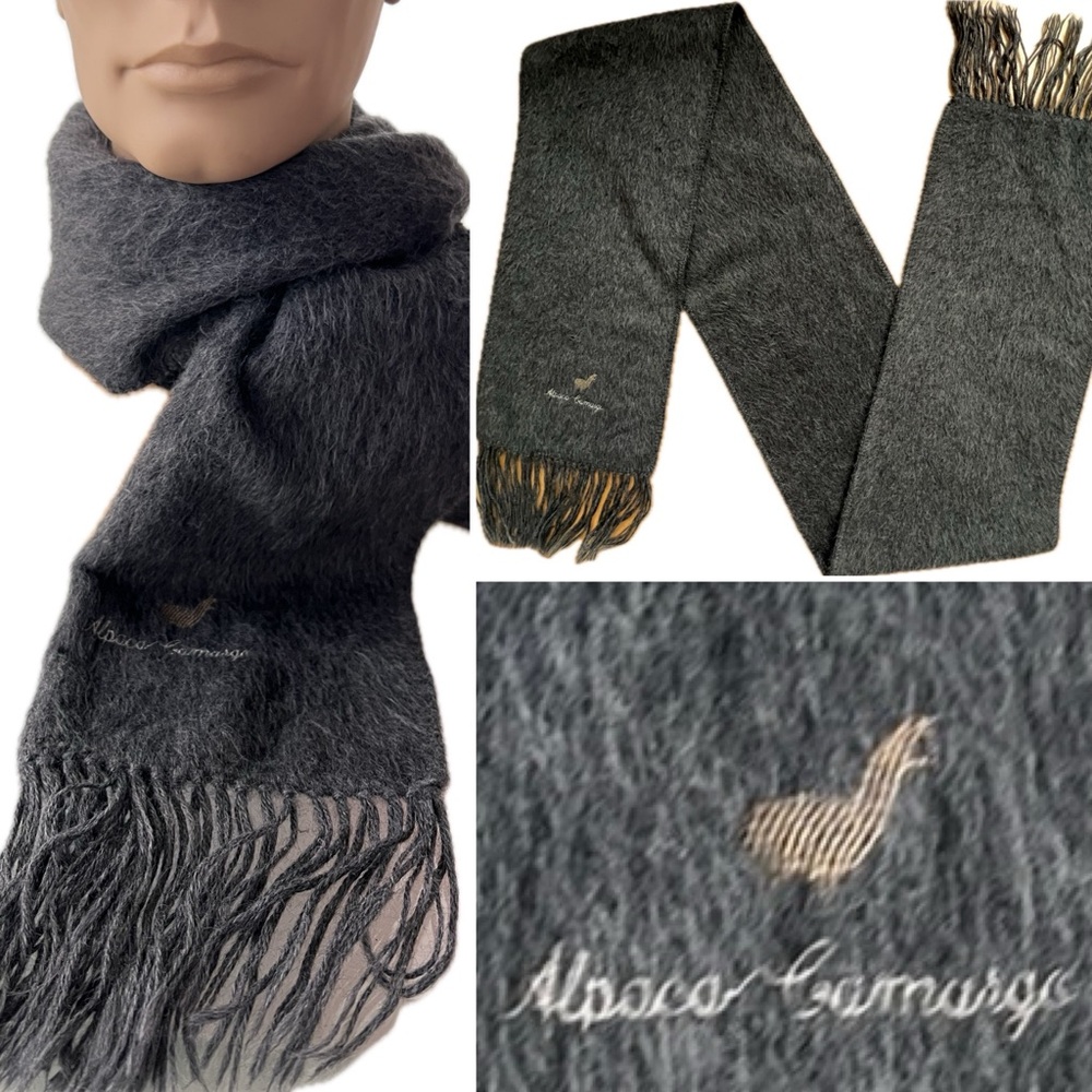 🦙🇵🇪 Long Dark Gray 100% Alpaca Peruvian Scarf with Fringe by Alpaca Camargo